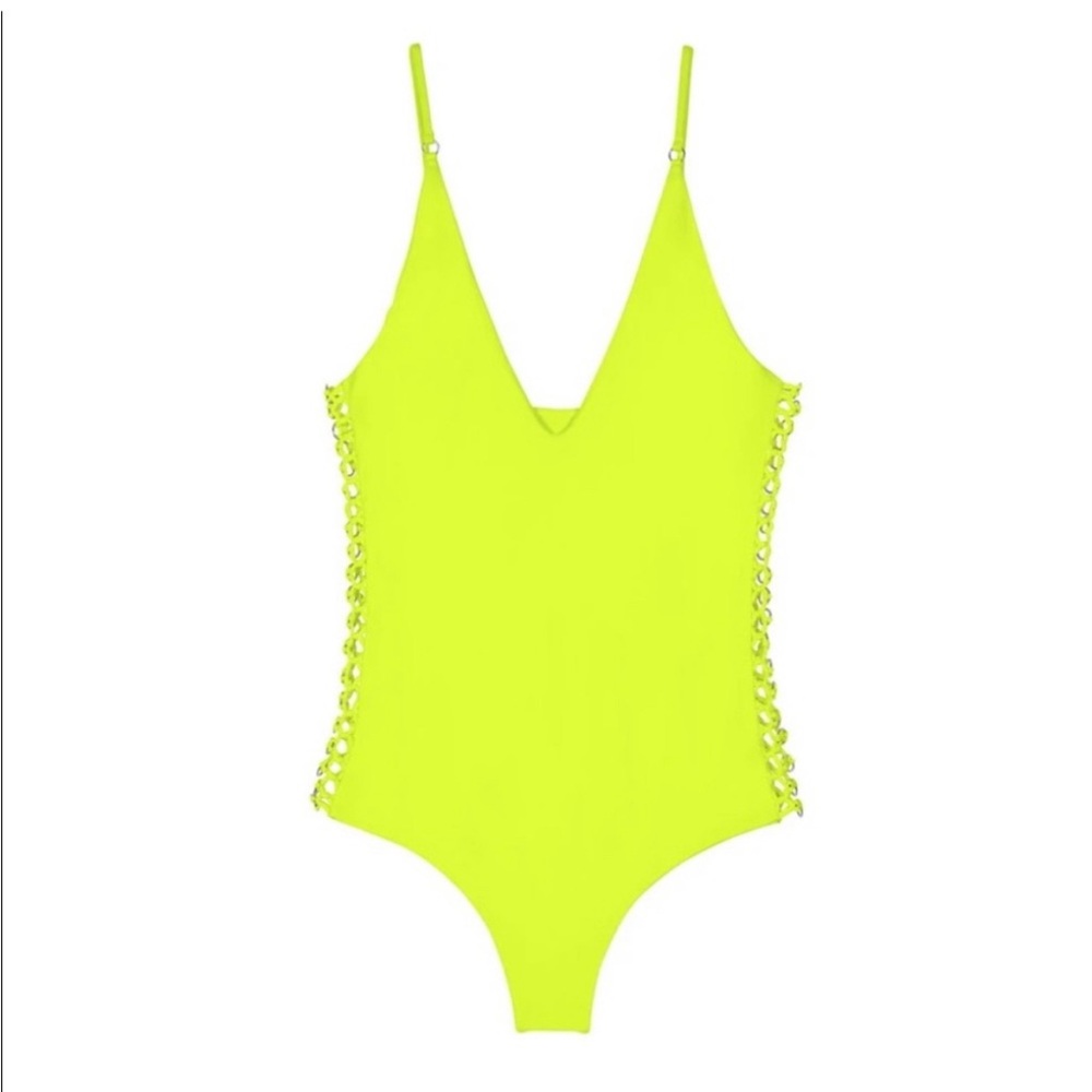 Mikoh Rio one piece swim suit with side rings neon yellow NWOT $99